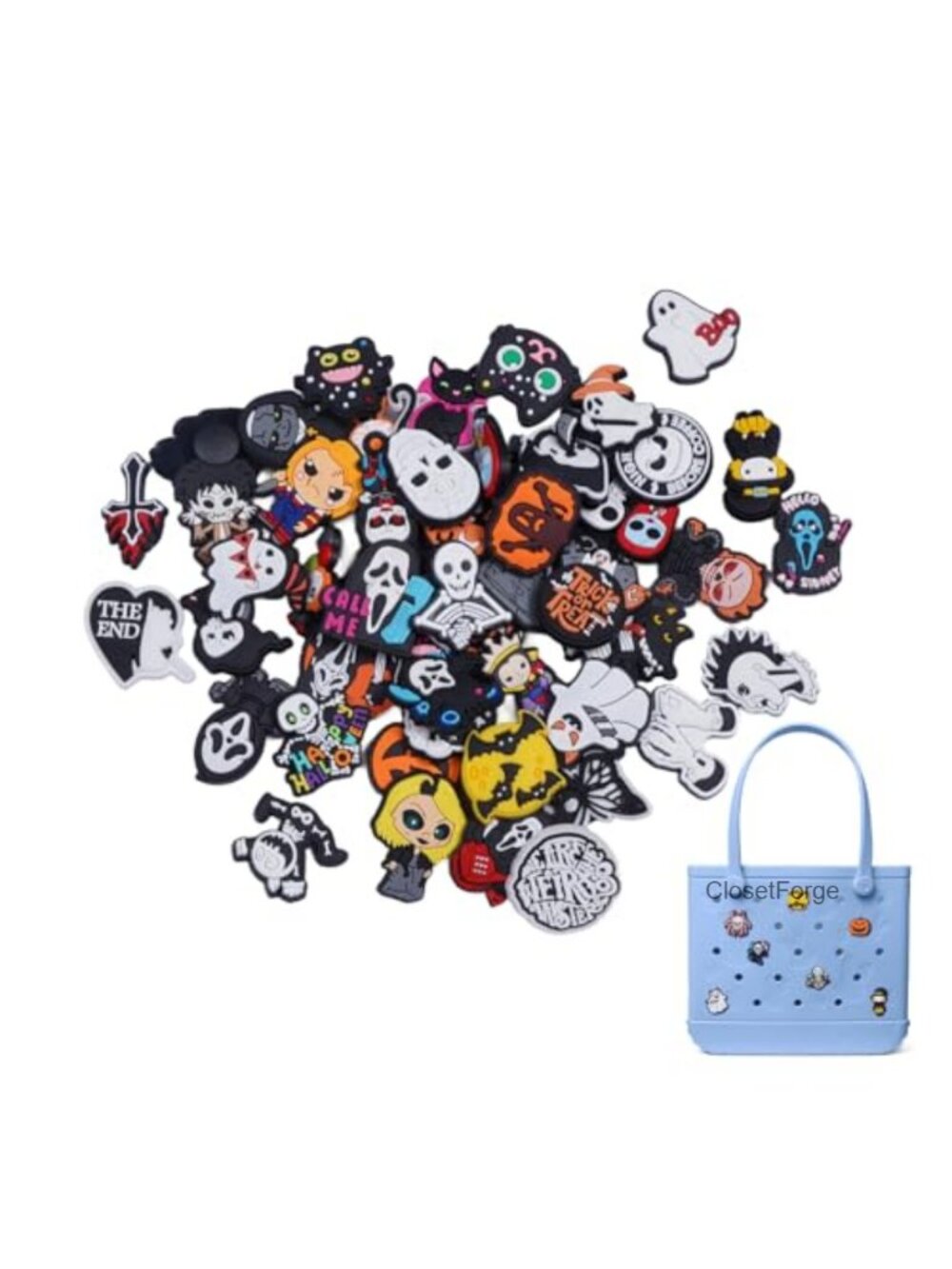 50 Pcs Halloween Bag Charms for Bogg Beach Tote, DIY PVC Decorative Accessories